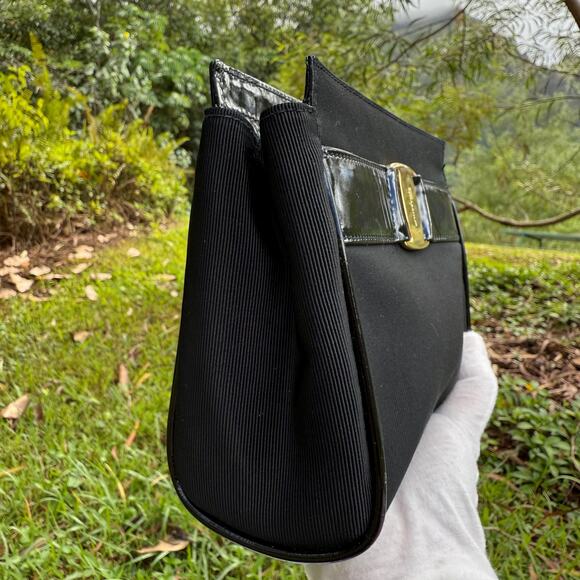 Salvatore Ferragamo Bow Vara Clutch Soft Nylon Black Small Pouch Authentic - Picture 2 of 10